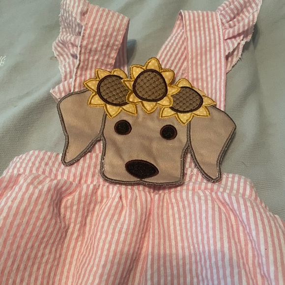 Pink Striped Kids One Piece with Sunflower Dog Design - Picture 9 of 11